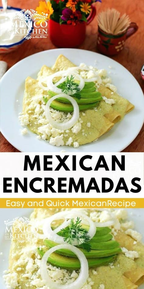 Green Enchiladas, Creamy Enchilada, Mexican Enchiladas, Enchilada Ingredients, Tomatillo Sauce, Birthday Cake Decorating Ideas, Mexican Recipe, Mexican Dish, Easy Cream