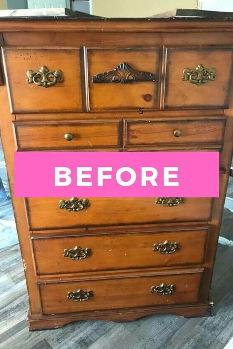 Farmhouse Bedroom Furniture Diy, Re Doing Dressers Ideas, Wooden Dresser Redo, Dresser To Armoire Diy, Rustic Farmhouse Furniture Bedroom, Recycle Dresser Ideas, Furniture Renovation Diy, Diy Furniture Painting Ideas Wood, Refurbish Old Dresser