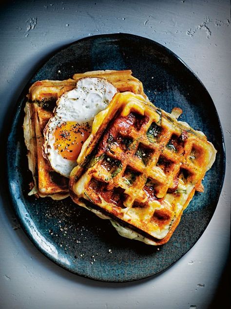 Smoky Chorizo Haloumi And Spinach Breakfast Waffles | Donna Hay Spinach Breakfast, Donna Hay, Breakfast Waffles, God Mat, Think Food, Savory Breakfast, Waffle Recipes, Breakfast Brunch Recipes, Lunch Snacks