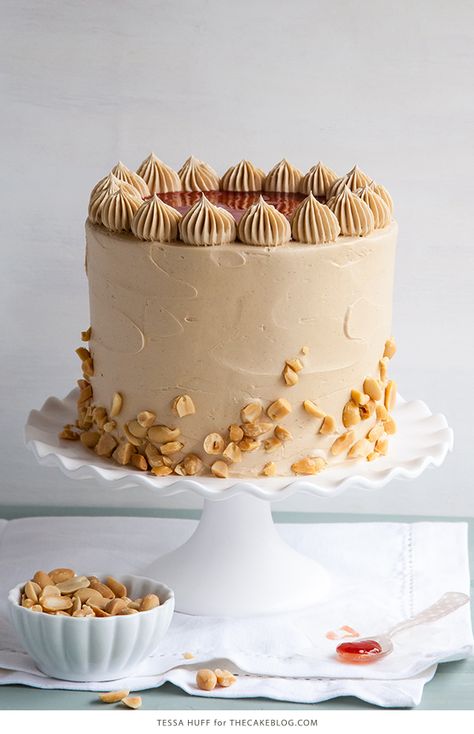 Peanut Butter and Jelly Cake | The Cake Blog Peanut Butter Jelly Cake, Peanut Butter And Jelly Cake, Peanut Butter Jelly Recipes, Super Torte, Honey Roasted Peanuts, Baking Inspiration, Bake Recipes, Peanut Butter Cake, Peanut Butter Frosting