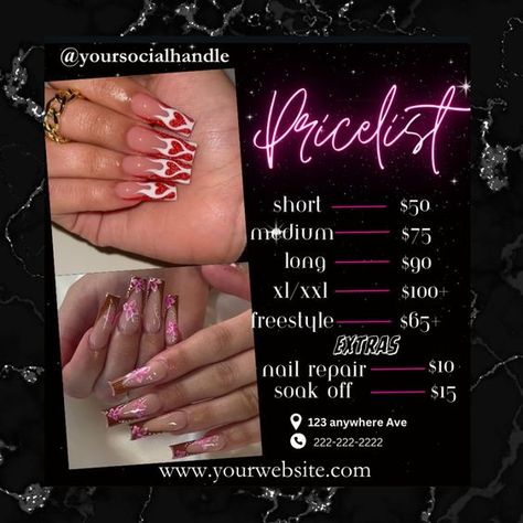 Instagram Post Templates by Amelia Home Based Nail Tech Policies, Nail Prices For Beginners, Nail Instagram Feed, Nail Tech Notes, Nail Pricing, Nail License, Nail Tech Flyer, Nail Tech Instagram, Tech Instagram Post