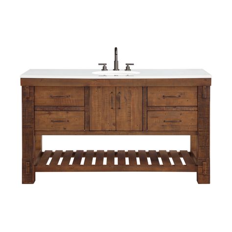 Highbury Furnishings Bromley 60" Single Bathroom Vanity with Quartz Top & Reviews | Wayfair Natural Living Room, Dovetail Joinery, Merola Tile, Single Sink Bathroom Vanity, Bathroom Vanity Set, Undermount Sink, Shelf Styling, Single Sink, Single Bathroom