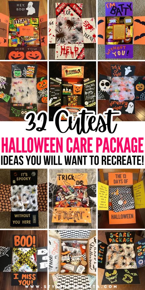 halloween care package ideas Halloween Care Package College, Halloween Care Package Ideas, Mystery Box Ideas, Care Package Decorating, Halloween Dorm, Fall Care Package, Kids Care Package, Diy Care Package, Halloween Care Packages