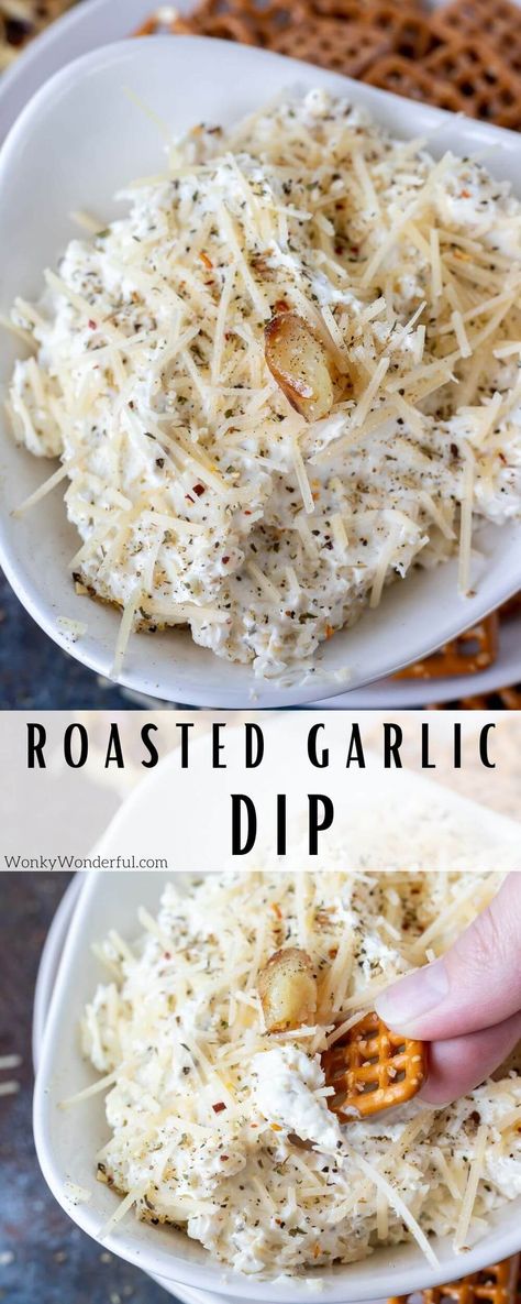 Perfect for any occasion, this Roasted Garlic Dip Recipe is easy and flavorful. This creamy cheesy dip is loaded with roasted garlic and makes for the best appetizer. #garlicdip #diprecipes #appetizerrecipes Roasted Garlic Asiago Cheese Dip, Cheesy Bread Dipping Sauce, Roasted Garlic Dip Recipes, Roasted Garlic Cheese Dip, Roasted Garlic Artichoke Dip, Parmesan Asiago Dip Recipes, Small Batch Dip Recipes, Party Food Sides Dishes, Cheesy Garlic Dip