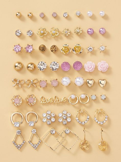 Teen Earrings, Pink Stud Earrings, Pretty Jewelry Necklaces, Fancy Jewellery Designs, Earring Sets, Girly Accessories, Fancy Jewellery, Flower Decor, Fancy Jewelry