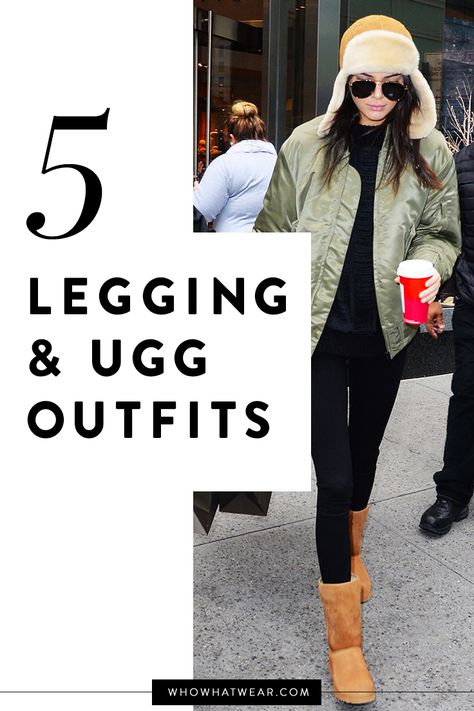 Cute and comfy leggings and Uggs outfits. How To Wear Uggs, Uggs Outfit Winter, University Outfit Ideas, Outfit Ideas Baggy, Ugg Outfits, Cute Outfits With Black Leggings, Outfits With Black Leggings, Outfit With Uggs, Uggs Outfits