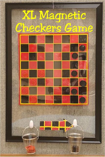 Play an extra large game of Checkers with this magnetic board game you can hang on the wall. It's so easy to create a fun family game that goes on and on and on. Large Games, Vbs Games, Diy Magnet Board, Checkers Board Game, Board Game Room, Best Family Board Games, Magnetic Games, Thinking Games, Game Night Parties