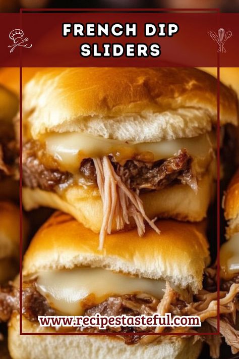 Perfect for a party, game day, or an easy dinner, these French Dip Sliders are packed with savory roast beef and melted cheese, all served with a side of rich au jus for dipping. They bring all the delicious flavors of a classic French dip sandwich in a convenient, bite-sized form! Roast Beef Melt, Roast Beef Sliders Recipes, French Dip Recipes, French Dip Sliders, Sliders Recipes Beef, Tender Roast Beef, Roast Beef Sliders, Beef Dip, Freezer Meal Planning