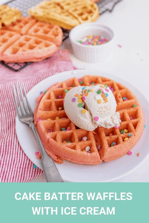 Cake Batter Waffles, Waffle Bowl Recipe, Waffles With Ice Cream, Classic Waffle Recipe, Ice Cream Easy, Food Photography Cake, Cake Mix Recipe, Betty Crocker Cake Mix, Betty Crocker Cake