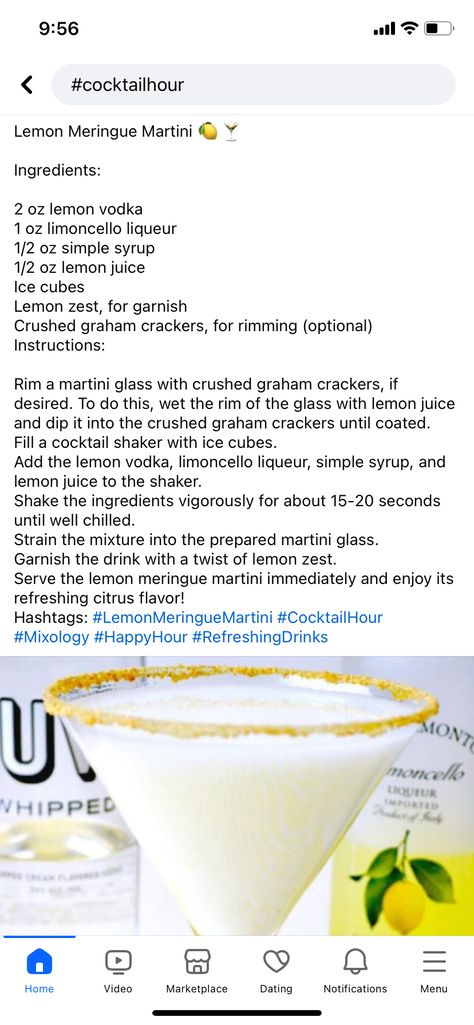 Juice Ice Cubes, Martini Ingredients, Lemon Vodka, Lemon Meringue, Cocktail Recipe, Lemon Zest, Simple Syrup, Martini Glass, Graham Crackers