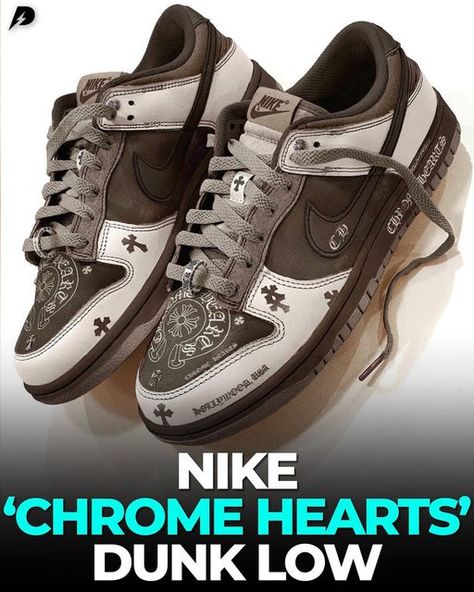 Dunks Brown, Custom Dunks, Heart Shoes, Shoe Company, Custom Nikes, Swag Shoes, Custom Sneakers, Sneakers Men Fashion, Chrome Hearts