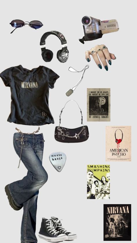 #outfitinspo #outfitideas #nirvana Grunge Niche, Nirvana Clothes, Nirvana Outfit, Nirvana Fashion, Downtown Outfits, Vintage Grunge, Swaggy Outfits, Artist Style, Lookbook Outfits