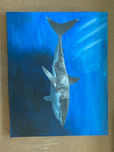 Hammerhead Shark Painting Acrylic, Shark Acrylic Painting, Door Paintings, Shark Painting, Swimming In The Ocean, Shark Art, Shark Swimming, Cute Canvas Paintings, Canvas Painting Designs