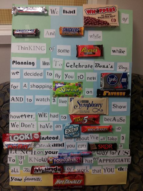 Boss Day Ideas, Bosses Day Ideas, Candy Poster Board, Happy Boss Day, National Bosses Day, Happy Boss, Candy Bar Posters, Malted Milk Balls, Happy Boss's Day