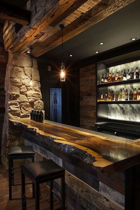 Epoxy Bar Top Ideas, Party Barn Interior, Barn Bar Ideas, Wet Bar Basement, Rustic Basement Bar, Barn Bar, Basement Bar Design, Basement Bar Ideas, Home Wet Bar