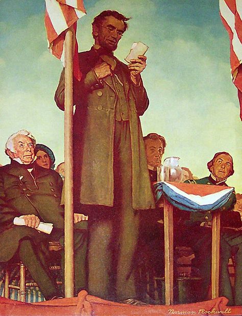 1942 ... 'Abraham Lincoln Delivering the Gettysburg Address' - Norman Rockwell by x-ray delta one, via Flickr The Gettysburg Address, Norman Rockwell Prints, Norman Rockwell Art, Rockwell Paintings, Gettysburg Address, Norman Rockwell Paintings, People Reading, Mind Heart, Graphisches Design