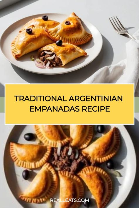 Traditional Argentinian empanadas filled with meat and olives on a white plate and serving dish. Argentinian Empanadas Recipe, Brazilian Empanadas, Empanada Filling, Argentinian Empanadas, Empanadas Recipe Dough, Empanadas Dough, Measuring Ingredients, Savory Pastry, Empanadas Recipe