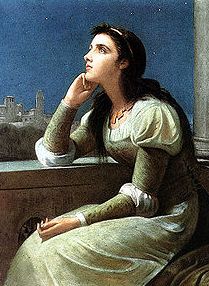 A painting of Juliet Capulet. Note her simple yet well-made dress, her puffed sleeves, and her long skirt. Additionally, she is clearly wearing layers, which was typical of medieval wealthy girls. Juliet Capulet, John Everett Millais, Pre Raphaelite, 인물 사진, William Shakespeare, Pics Art, Romeo And Juliet, Figure Painting, Classic Art