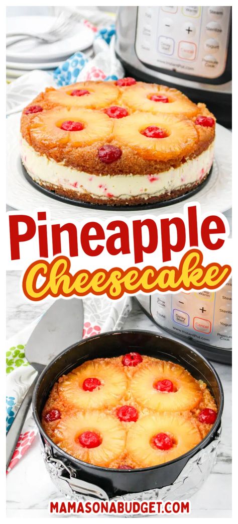 Pineapple Upside Down Cheesecake, Upside Down Cheesecake, Instant Pot Dessert, Pineapple Cheesecake, Cooked Pineapple, Springform Pan Cake, Cheesecake Lovers, Cake Cheesecake, Vanilla Cake Mixes