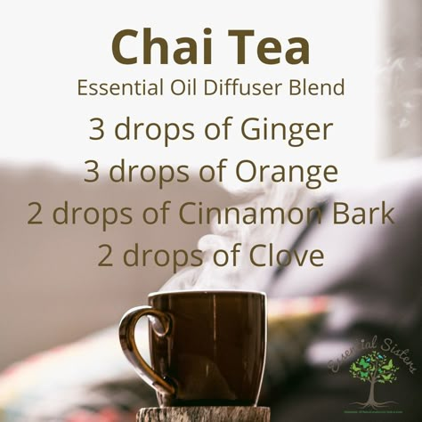 How was your weather today? The wind is keeping it chilly here! This Chai Tea diffuser blend is warming to your senses.   *Please keep in mind, not all essential oils are created equally. Do your research and be sure to select the highest quality for safety and maximum benefits.  #smellsamazing #essentialsistersdiffuse #diffuserblend #essentialoils  #winterblend #warmaroma Essential Oil Sleep Blend, Tea Diffuser, Essential Oils Lavender, Fall Diffuser Blends, Psychological Tips, Vetiver Essential Oil, Homemade Essential Oil, Essential Oil Diffuser Blends Recipes, Cinnamon Oil