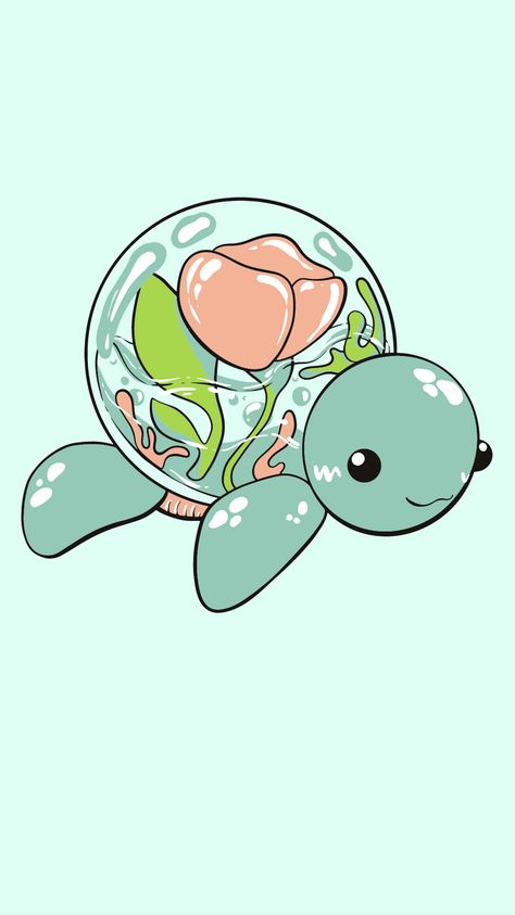 Cute Turtle Wallpaper Cartoon, Cute Sea Turtle Drawing, Turtle Wallpaper Iphone, Ocean App Icons, Underwater Turtle, Sea Turtle Wallpaper, Turtle Background, Canva Wallpaper, Summer Prints Wallpaper