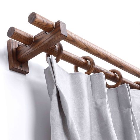 This wood curtain rod is wear-resistant, shiny, clear texture, not easy to deform when dry, moisture-proof and mildew-proof. Different from industrial production, each set is handmade, with natural materials and different textures, revealing the beauty of natural textures and adding more natural flavor to your room. After seeing the hustle and bustle and glitz, I long for a trace of tranquility in my heart, and life needs natural breath to fill it. Wood Double Curtain Rod, Wooden Rods For Curtains, Organic Modern Curtain Rod, Wood Shower Curtain Rod, Wood Curtain Rod Ideas, Double Curtain Rod Ideas Living Rooms, Diy Double Curtain Rod, Double Rod Curtain Ideas With Sheers, Double Curtain Rod Ideas