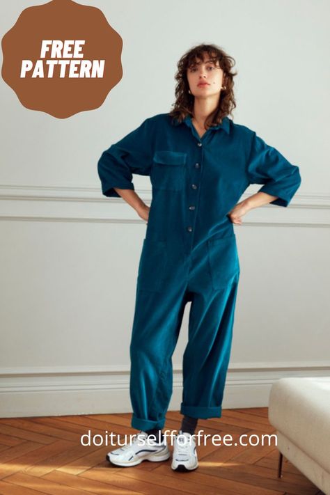 Jumpsuit Pattern Sewing Free, Diy Jumpsuit Pattern, Jumpsuit Pattern Free, Jumpsuits For Men, Coverall Pattern, Overalls For Men, Stylish Overalls, Onesie Pattern, Knitting Patterns Free Dog