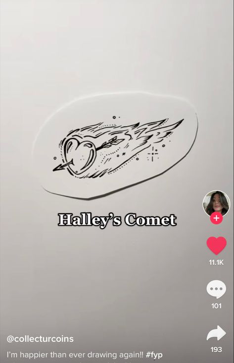 creds to tiktoker^ Halleys Comet Tattoo Ideas, Comet Tattoo Simple, Halley’s Comet Tattoos, Halleys Comet Tattoo Billie Eilish, Haileys Comet Tattoos, Comet Tattoo Design, Billie Eillish Tatoos, Happier Than Ever Tattoo, Comet Tattoo Ideas