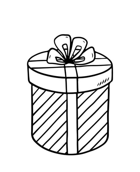 Festive round gift box with a bow isolated on white background. Vector hand-drawn illustration in doodle style. Perfect for cards, logo, invitations, decorations, birthday designs. Preschool Counting Worksheets, Round Gift Box, Present Drawing, Preschool Counting, Round Gift Boxes, Birthday Designs, Counting Worksheets, Doodle Style, Drawn Illustration