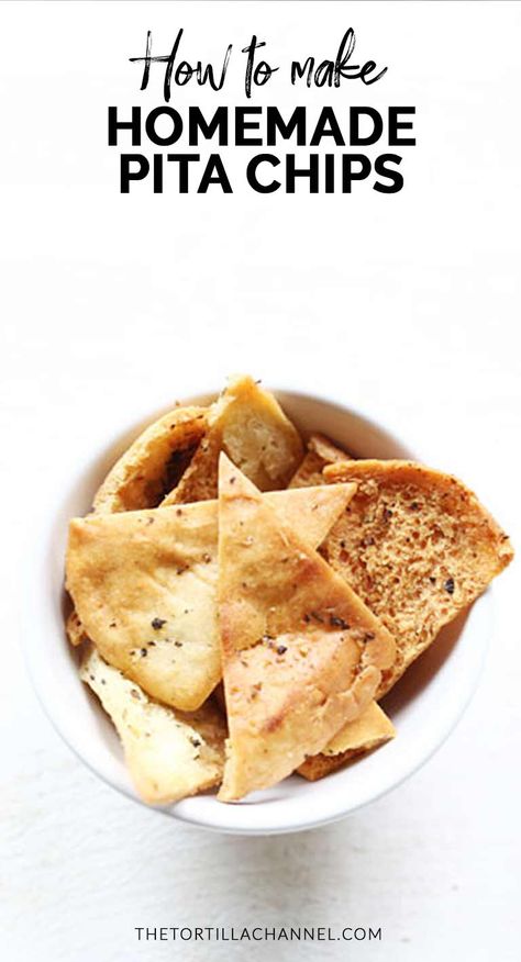 Homemade pita chips is a healthy snack. It is oven baked and seasoned with great spices. Looking for a tasty snack try this pita chips recipe. Visit thetortillachannel.com for the full recipe and video #thetortillachannel #pitachips #ovenbakedpitachips #bakedpitachips #chips Gluten Free Pita Chips, Pita Chips Recipe, Gluten Free Pita, Homemade Pita Chips, Baked Pita Chips, Homemade Pita, Pita Recipes, Vegan Snack Recipes, Tortilla Recipe