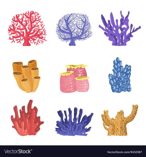 Coral Reef Plants, Flora Vector, Coral Reef Color, Coral Painting, Life Stickers, Underwater Painting, Coral Pattern, Animal Doodles, Mermaid Pattern