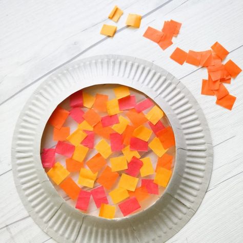 Colorful and Bright Paper Plate Suncatcher Craft | Make and Takes Paper Plate Sun Catcher, Paper Plate Sun, Yellow Crafts, Art & Craft Paper, Suncatcher Craft, Paper Leaves, Yellow Paper, Construction Paper, Wax Paper