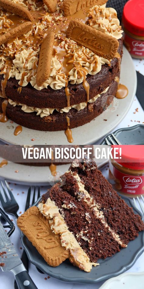 Vegan Biscoff Cake! - Jane's Patisserie Vegan Fudge Recipes, Biscoff Buttercream, Deli Ideas, Vegan Bakes, Biscoff Cake, Delicious Chocolate Cake, Janes Patisserie, Vegan Fudge, Vegan Cake Recipes