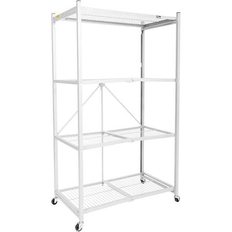 Origami 4 Tier Heavy Duty Multi Purpose Folding Storage Rack w/ Wheels, White - Google Express Open Pantry, Organization Cart, Metal Storage Racks, Garage Shelving, Standing Shelves, Bookcase Shelves, Laundry Room Organization, Wire Shelving, Shelf Organization