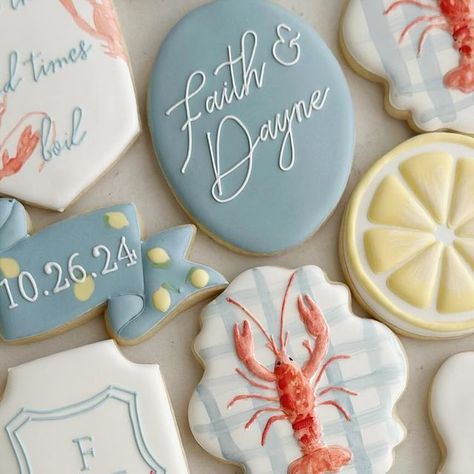 Cape Cod Cookies, Low Country Boil Cookies, Crawfish Boil Wedding Reception, Low Country Boil Engagement Party, Low Country Boil Rehearsal Dinner, Coastal Cookies, Crawfish Boil Cake, Crawfish Boil Engagement Party, Boiled Cookies