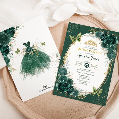 Enchanted Forest Theme Quinceanera, Enchanted Forest Quinceanera Theme, Enchanted Forest Quinceanera, Forest Invitation, Butterfly Invitation, Invitations Quinceanera, Enchanted Forest Theme, Debut Invitation, Quince Invitations