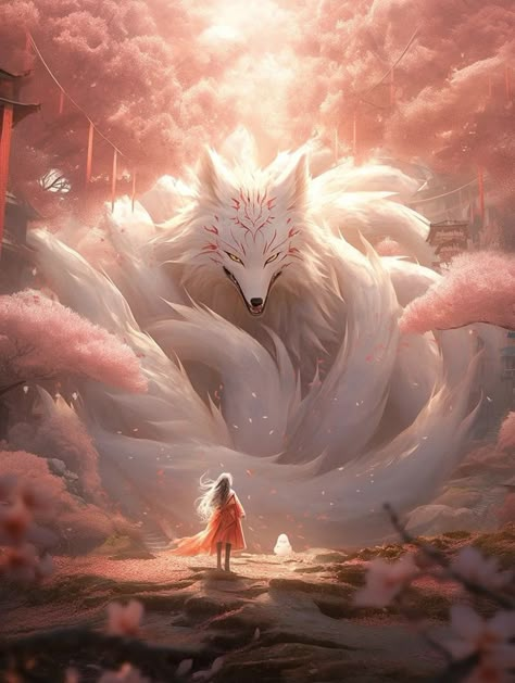 Nine Tailed Kitsune Female, Cute Kitsune Art, Gumiho Art, 9 Tailed Fox Art, Kitsune Animal, Cute Fox Wallpaper, Wolf Manga, White Kitsune, Anime Kitsune