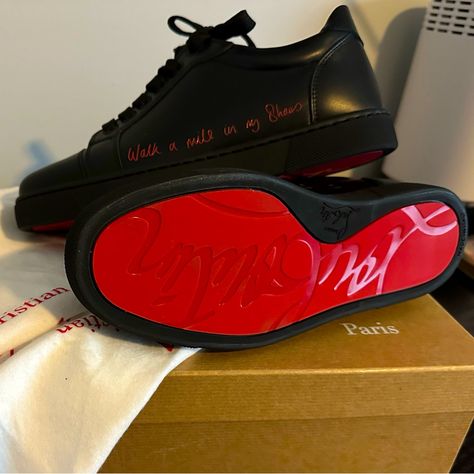 Nwt And Dust Bags Christian Louboutin Viera Black Leather Sneakers Size 36 - New With Original Box And Dust Bags (One For Each Shoe), And An Extra Pair Of Black Shoelaces (In A Shoelace Dust Bag) Loubuitton Shoes, Louboutin Sneakers Women, Christian Louboutin Aesthetic, Louboutin Shoes Outfit, Louboutin Aesthetic, Louboutin Trainers, Red Bottom Sneakers, Red Bottoms Sneakers, Red Bottoms Shoes