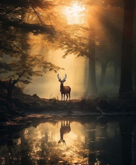 Moon Manifesting, Deer Photography, Mentally Healthy, Deer Pictures, Fishing Apparel, Deer Painting, Water Reflection, Hauntingly Beautiful, Forest Painting