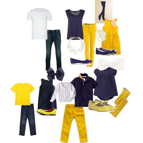 A fashion look from June 2013 featuring scoop-neck tees, slim leg jeans and ballerina pumps. Browse and shop related looks. Family Pictures Navy Blue, Mustard Outfits, Family Pictures What To Wear, Jeans And Flat Shoes, White Photoshoot, Family Photo Colors, Summer Family Photos, Family Photoshoot Outfits, Family Picture Poses