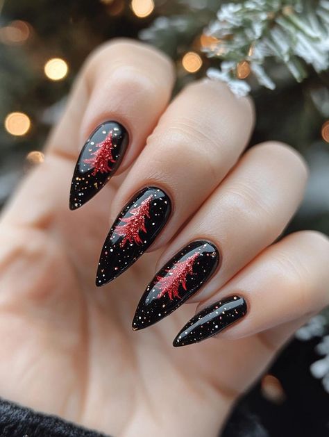 Black Christmas Nails: Bold and Sophisticated Holiday Nail Ideas Xmas Black Nails, Simple Black Christmas Nails, Spooky Holiday Nails, Red And Black Winter Nails, Nails Black Christmas, Red Black Christmas Nails, Black Red Christmas Nails, Black And Pink Christmas Nails, Black Nails For Christmas