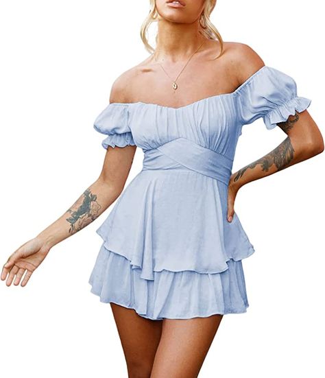 Short Jumpsuits For Women, Off Shoulder Romper, Short Sleeve Summer Dresses, Summer Playsuit, Boho Romper, Tube Top Dress, Ruffle Romper, Chiffon Ruffle, Short Mini Dress