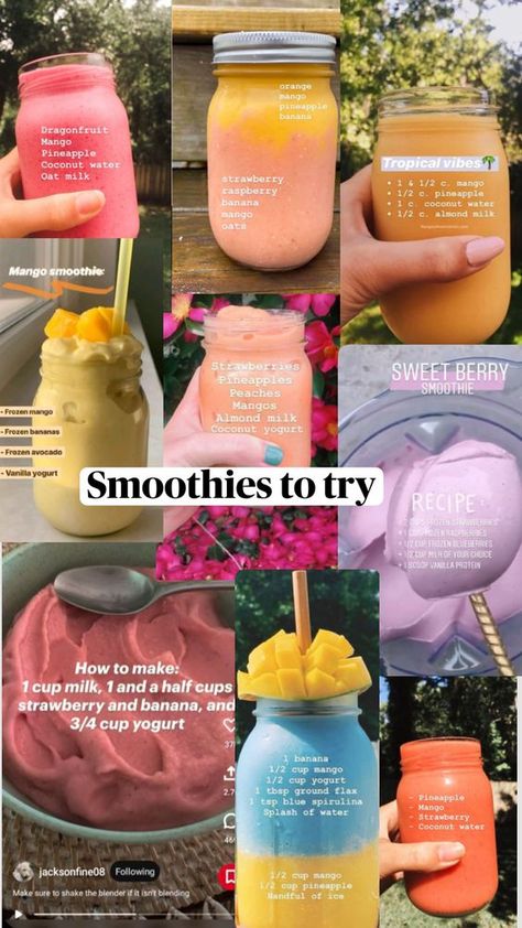 Check out alkirkendall9159's Shuffles 🍉🍑🍓🍍🍌🥭🫐 Fun Drink Recipe, Fruit Smoothie Recipes Healthy, Easy Healthy Smoothies, Smoothie Recipes Healthy Breakfast, Smoothie Drink Recipes, Refreshing Drinks Recipes, Sorbet Recipes, Starbucks Drinks Recipes, Sweet Dishes Recipes