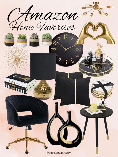 Gold Office Ideas, Black And Gold Office Ideas, Black And Gold Home Office, Room Decor Ideas Amazon, Black Gold Room, Black Gold Office, Black And Gold Office, Black And Gold Home, Gold Home Office