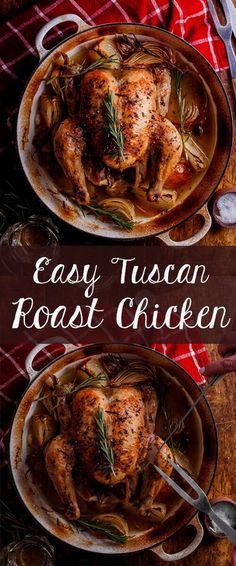 Succulent roast chicken cooked with Tuscan herbs and white wine. Click for… Tuscan Recipes, Tuscan Chicken, Roast Chicken Recipes, Roast Dinner, Sunday Roast, Simply Delicious, Roasts, Chicken Flavors, Roast Chicken