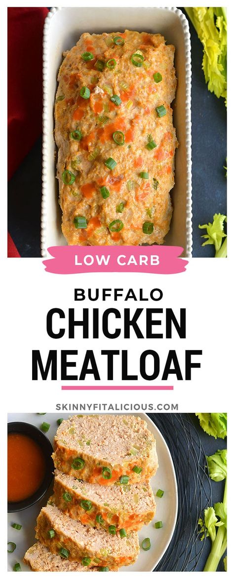 Low Carb Buffalo Chicken Meatloaf {Low Carb, GF, Paleo, Low Cal} - Skinny Fitalicious® Buffalo Chicken Meatloaf, Low Carb Buffalo Chicken, Meatloaf Muffins Recipe, Low Carb Meatloaf, Chicken Meatloaf, Delicious Meatloaf, Low Calorie Dinners, Boiled Egg Diet Plan, Low Carb Chicken Recipes