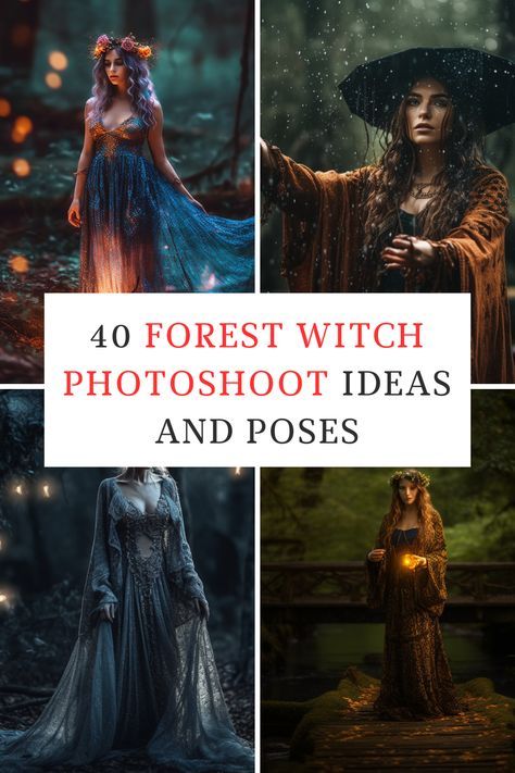 Experience the enchantment of the forest with our mesmerizing Forest Witch Photoshoot collection. Unleash your inner witch and immerse yourself in a world where fantasy becomes reality Witch Picture Ideas, Spooky Poses, Witch Photo Shoot, Halloween Photoshoot Women, Forest Witch Costume, Enchanted Forest Halloween, Witch Photoshoot Ideas, Witchy Photography, Witchy Shoot