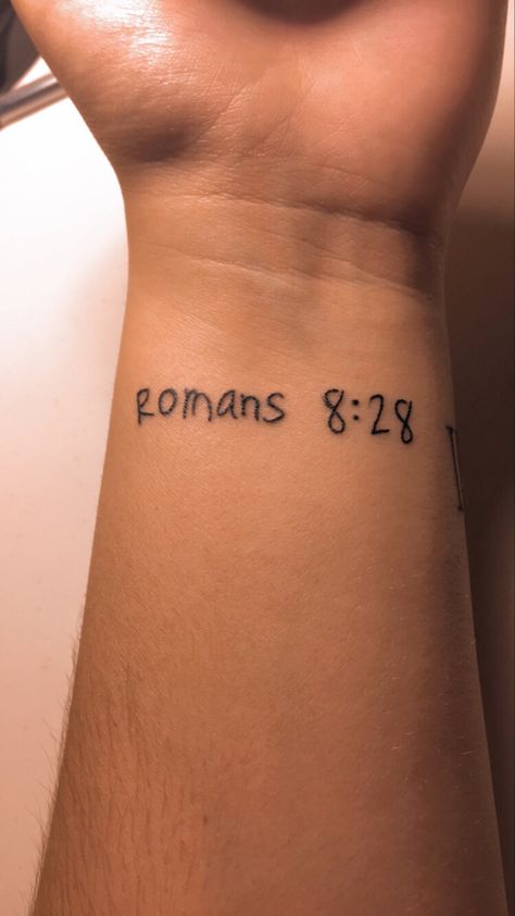 8:28 Tattoo, Romans 8 28 Tattoo Ideas, Romans 8 28 Tattoo, Roman Catholic Tattoos, Scripture Tattoos, Catholic Tattoos, Biblical Tattoos, Bible Tattoos, Petite Tattoos