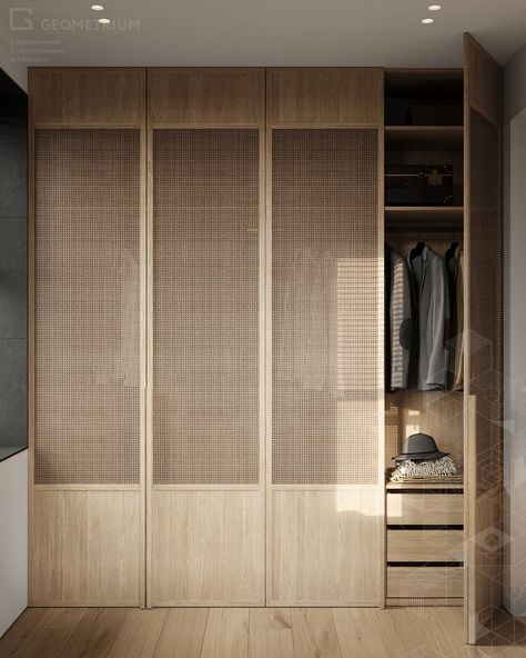 Japandi Bedroom Closet Ideas, Japandi Built In Wardrobe, Japandi Bedroom Storage, Japandi Closet Doors, Japandi Walk In Wardrobe, Japandi Bedroom Door, Used Clothes Storage Ideas, Japandi Closet Design, Japandi Windows