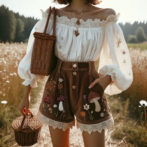 Inspiration Cottagecore Outfit Inspiration, Cottagecore Aesthetic Clothing, Country Core Outfits, Cottage Core Outfits Drawing, Farmgirl Aesthetic Outfits, Fairy Cottage Core Aesthetic Outfits, Hobbit Inspired Outfits Casual, Kelsie Core, Pastel Cottagecore Outfits